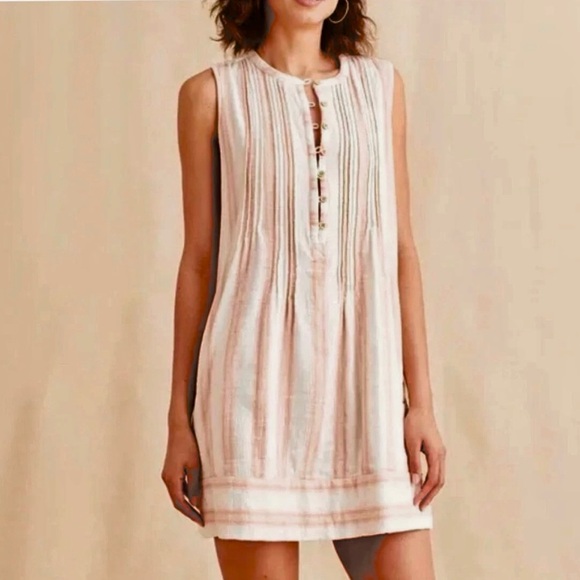 Faherty Organic Cotton Sheath Dress - Striped Cream and Tan - Picture 6 of 9
